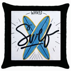 Wave Surfing Surfboard Surfing Throw Pillow Case (black) by pakminggu