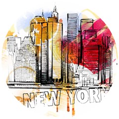 New York City Skyline Vector Illustration Wooden Puzzle Round by Mog4mog4