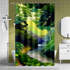 Landscape Illustration Nature Forest River Water Shower Curtain 48  X 72  (small)  by Mog4mog4