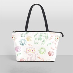 Cats And Food Doodle Seamless Pattern Classic Shoulder Handbag by Bakwanart