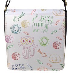 Cats And Food Doodle Seamless Pattern Flap Closure Messenger Bag (s) by Bakwanart