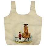 Tiger Sitting Beside Boy Painting Parody Cartoon Full Print Recycle Bag (XL) Front