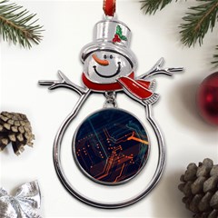 Abstract Colorful Circuit Metal Snowman Ornament by Bakwanart