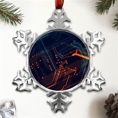 Abstract Colorful Circuit Metal Small Snowflake Ornament by Bakwanart