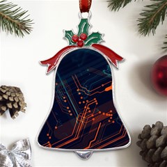 Abstract Colorful Circuit Metal Holly Leaf Bell Ornament by Bakwanart