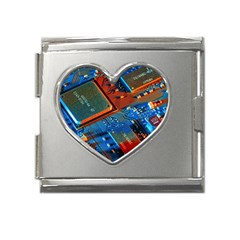 Gray Circuit Board Electronics Electronic Components Microprocessor Mega Link Heart Italian Charm (18mm) by Bakwanart