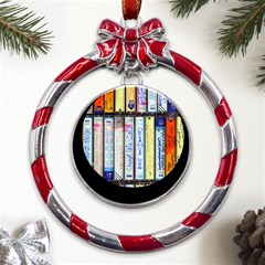 Cassette Tape Music Vintage 1980s 70s Metal Red Ribbon Round Ornament by 99art