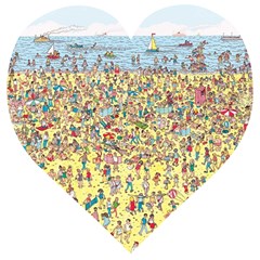 Waldo Cartoon Where s Wally Water Sky Sea Day Nature Wooden Puzzle Heart by 99art