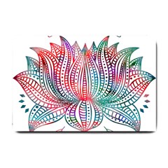 Lotus Feathers Boho Watercolor Small Doormat by 99art