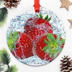 Red Strawberries Water Squirt Strawberry Fresh Splash Drops Round Ornament (two Sides) by B30l