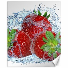 Red Strawberries Water Squirt Strawberry Fresh Splash Drops Canvas 11  X 14  by B30l