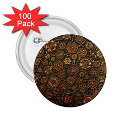 Brown And Green Floral Print Textile Ornament Pattern Texture 2 25  Buttons (100 Pack)  by danenraven