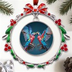 Birds Parrots Love Ornithology Species Fauna Metal X mas Wreath Ribbon Ornament Front