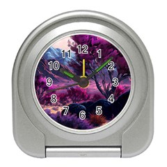 Landscape Painting Purple Tree Travel Alarm Clock by Ndabl3x