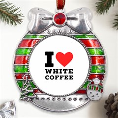 I Love White Coffee Metal X mas Ribbon With Red Crystal Round Ornament by ilovewhateva