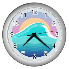 Tsunami Tidal Wave Minimalist Logo Ocean Sea Wall Clock (silver) by Wav3s