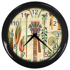 Egyptian Paper Papyrus Hieroglyphs Wall Clock (black) by Wav3s