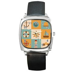 Nautical-elements-collection Square Metal Watch by Wav3s