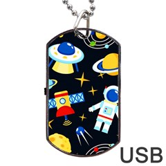 Space Seamless Pattern Dog Tag Usb Flash (two Sides) by Wav3s