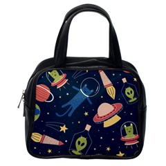 Seamless-pattern-with-funny-aliens-cat-galaxy Classic Handbag (one Side) by Wav3s