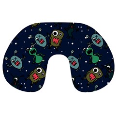 Monster-alien-pattern-seamless-background Travel Neck Pillow by Wav3s