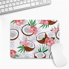 Seamless Pattern Coconut Piece Palm Leaves With Pink Hibiscus Small Mousepad by Vaneshart