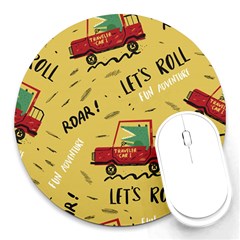 Childish-seamless-pattern-with-dino-driver Round Mousepad by Vaneshart