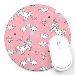 Cute-unicorn-seamless-pattern Round Mousepad by Vaneshart