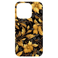 Flower Gold Floral Iphone 14 Pro Black Uv Print Case by Vaneshop