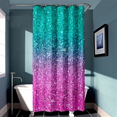 Pink And Turquoise Glitter Shower Curtain 36  X 72  (stall)  by Wav3s