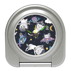 Space Cat Illustration Pattern Astronaut Travel Alarm Clock by Wav3s