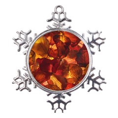 Leaves Fall Autumn Season Orange Metal Large Snowflake Ornament by Ndabl3x