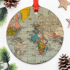 Vintage World Map Ornament (round) by Cowasu