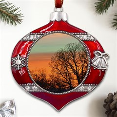 Twilight Sunset Sky Evening Clouds Metal Snowflake And Bell Red Ornament by Amaryn4rt