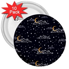 Hand-drawn-scratch-style-night-sky-with-moon-cloud-space-among-stars-seamless-pattern-vector-design- 3  Buttons (10 Pack)  by uniart180623