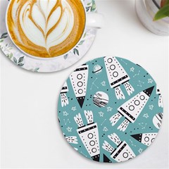 Cute-seamless-pattern-with-rocket-planets-stars Uv Print Round Tile Coaster by uniart180623