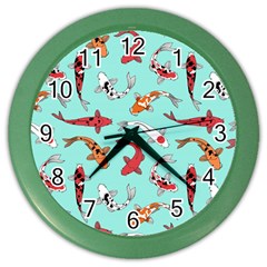 Pattern-with-koi-fishes Color Wall Clock by uniart180623