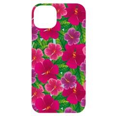 Background-cute-flowers-fuchsia-with-leaves Iphone 14 Plus Black Uv Print Case by uniart180623