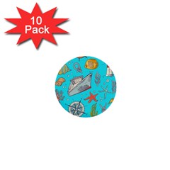 Colored-sketched-sea-elements-pattern-background-sea-life-animals-illustration 1  Mini Buttons (10 Pack)  by uniart180623