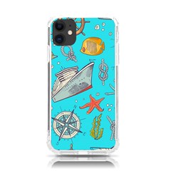 Colored-sketched-sea-elements-pattern-background-sea-life-animals-illustration Iphone 11 Tpu Uv Print Case by uniart180623