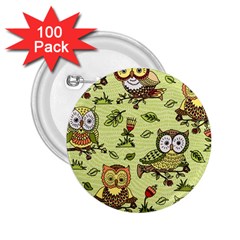 Seamless-pattern-with-flowers-owls 2 25  Buttons (100 Pack)  by uniart180623