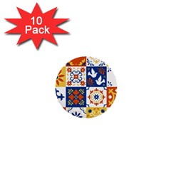 Mexican-talavera-pattern-ceramic-tiles-with-flower-leaves-bird-ornaments-traditional-majolica-style- 1  Mini Buttons (10 Pack)  by uniart180623