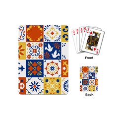 Mexican-talavera-pattern-ceramic-tiles-with-flower-leaves-bird-ornaments-traditional-majolica-style- Playing Cards Single Design (mini) by uniart180623