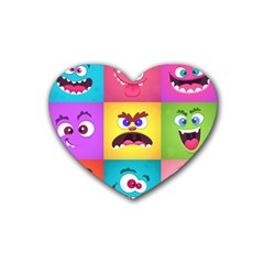 Monsters-emotions-scary-faces-masks-with-mouth-eyes-aliens-monsters-emoticon-set Rubber Coaster (heart) by uniart180623