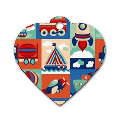 Toy-transport-cartoon-seamless-pattern-with-airplane-aerostat-sail-yacht-vector-illustration Dog Tag Heart (two Sides) by uniart180623