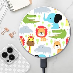 Seamless-pattern-vector-with-animals-cartoon Wireless Fast Charger(white) by uniart180623