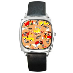 Seamless-pattern-cartoon-with-transportation-vehicles Square Metal Watch by uniart180623