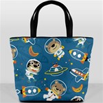 Seamless-pattern-funny-astronaut-outer-space-transportation Bucket Bag Back