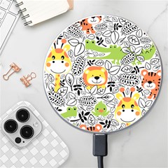 Seamless-pattern-with-wildlife-cartoon Wireless Fast Charger(white) by uniart180623