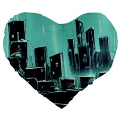 Buildings City Urban Destruction Background Large 19  Premium Flano Heart Shape Cushions by uniart180623